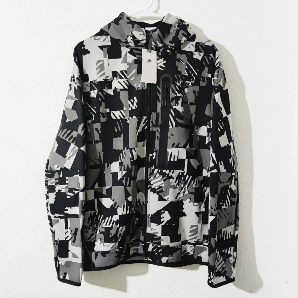 Nike Tech Fleece Full Zip Hoodie Men's Size Small Snow Camo White Black DM6456